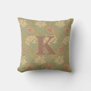 Vintag William Morris Blue Rust Chrysanthemum Kissen