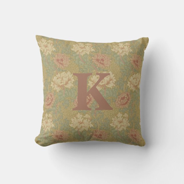 Vintag William Morris Blue Rust Chrysanthemum Kissen (Vorderseite)