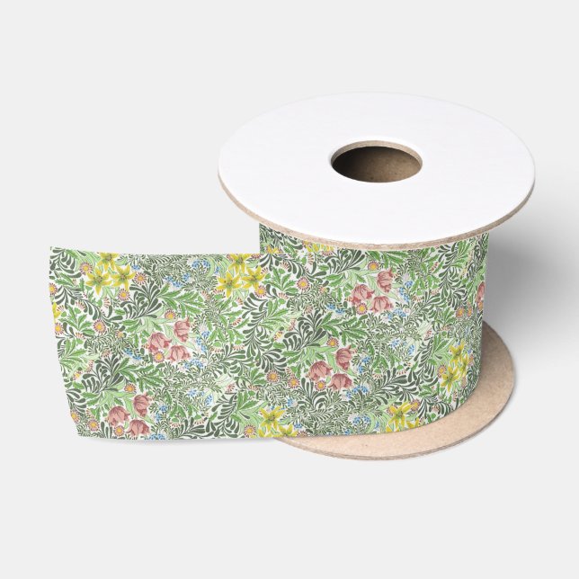 Vintag William Morris Bower Blume Grüne Satinband (Spule)