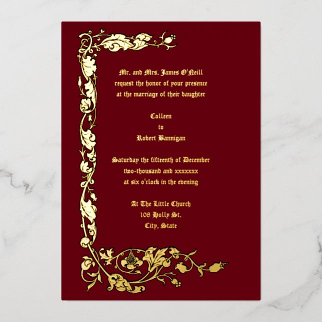 Vintag William Morris Einfache Blumenzucht Folieneinladung (Vorderseite)