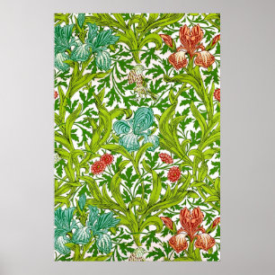 Vintag William Morris Iris Bird Floral Pattern Poster
