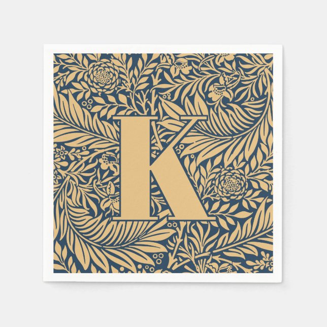 Vintag William Morris Larkspur Pattern Monogram Serviette (Vorderseite)