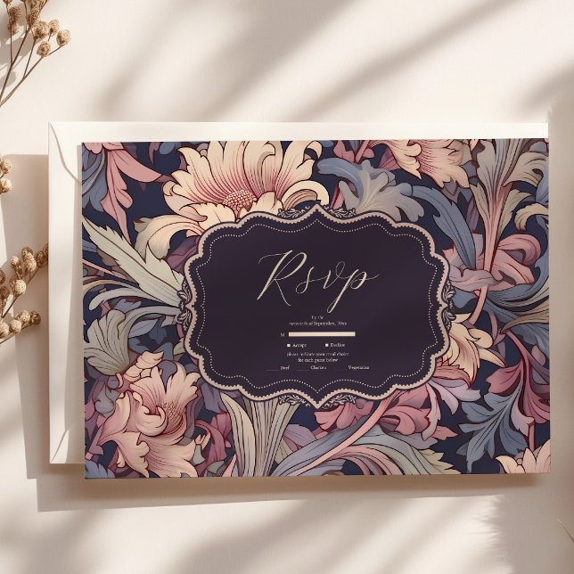 Vintag William Morris Lavender Wedding RSVP Karte (Von Creator hochgeladen)