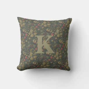 Vintag William Morris Navy Blue Red Chrysanthemum Kissen