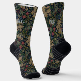 Vintag William Morris Navy Blue Red Chrysanthemum Socken