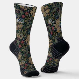 Vintag William Morris Navy Blue Red Chrysanthemum Socken