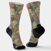 Vintag William Morris Navy Blue Red Chrysanthemum