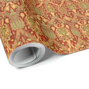Vintag William Morris Pattern Red Turquoise Gold Geschenkpapier