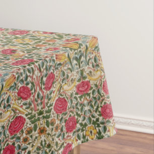 Vintag William Morris Rose Pink Yellow Bird Flor Tischdecke
