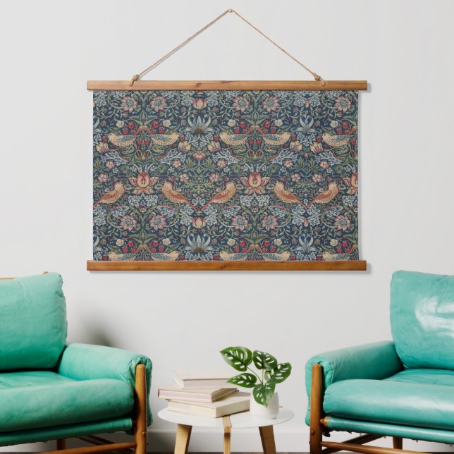 Vintag William Morris Strawberry Thief Wandteppich Mit Holzrahmen (Wohnzimmer)