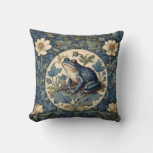 Vintag William Morris Style Blue Frog Cushion