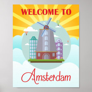 Vintag Willkommen bei Amsterdam Holland Travel Poster
