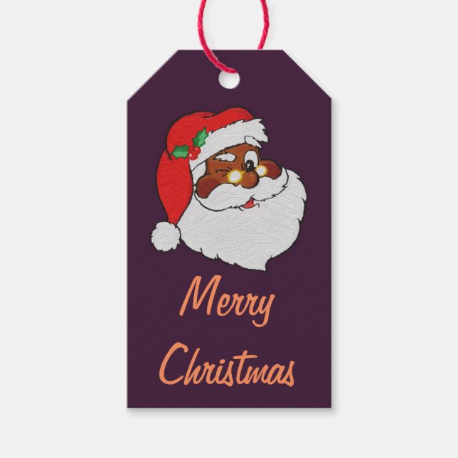 Vintag Winking Black Santa Pop Art Paper Geschenkanhänger (Vorderseite)