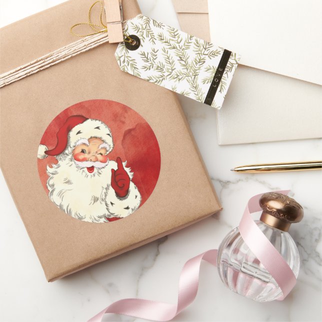 Vintag Winking Santa Runder Aufkleber (Schenken)