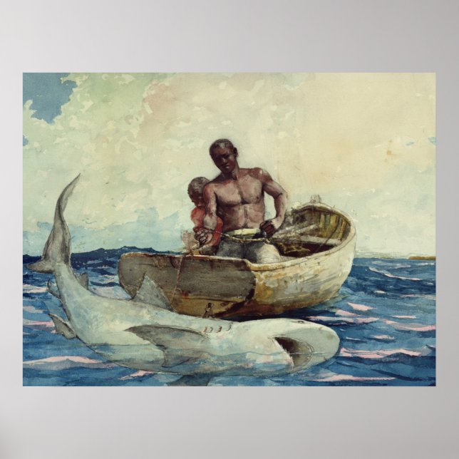 Vintag Winslow Homer Wasserfarbe Haifischfang Poster (Vorne)