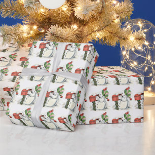Vintag Winter Snowman Winter Cap Red Mailbox Geschenkpapier