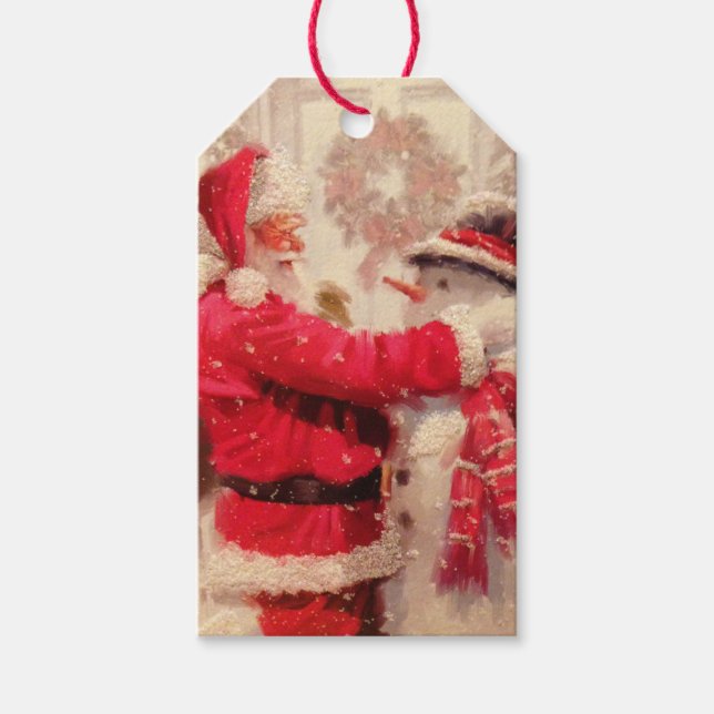 Vintag Winter Weihnachten Weihnachtsmann Snowman Geschenkanhänger (Vorderseite)