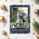 Vintag Winter Wonderland Weihnachts-Collage Feiertagskarte<br><div class="desc">Feiern Sie den Urlaub mit diesem festlichen Winter Wonderland Frohe Weihnachts-FotoCollage. Ein Schneeband umgibt Ihre 4 Fotos, die Set vor einem dunkelblauen Hintergrund sind. Fügen Sie Ihren benutzerdefinierten Text zur Vorder- und Rückseite. Mit etwas rustikalem/Vintagem Ambiente ist die Karte immer noch trendig und klassisch. Bitte sehen Sie sich unsere ganze...</div>