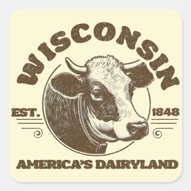 Vintag Wisconsin Quadratischer Aufkleber (Vorderseite)