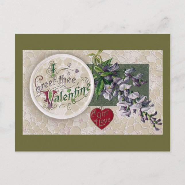 Vintag Wisteria Valentine Feiertagspostkarte (Vorderseite)
