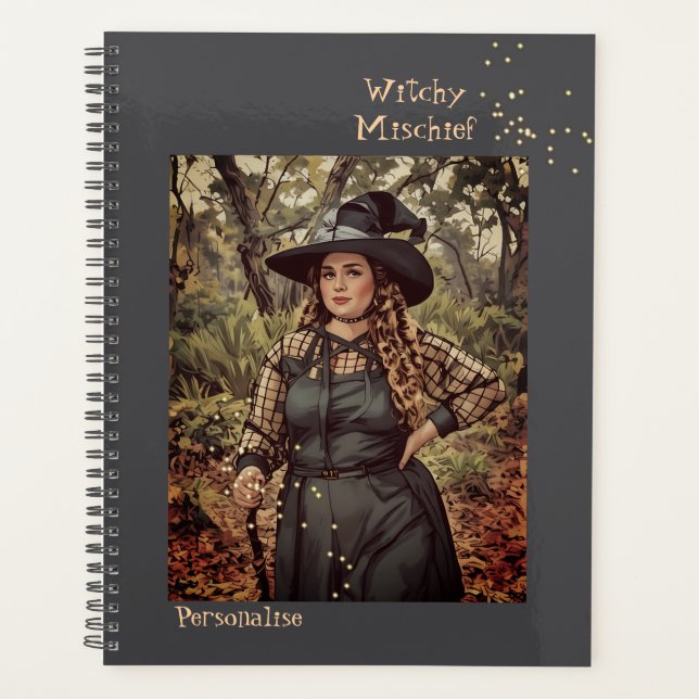 Vintag Witchy Mischief Quote Fun Journal Gray Planer (Vorderseite)