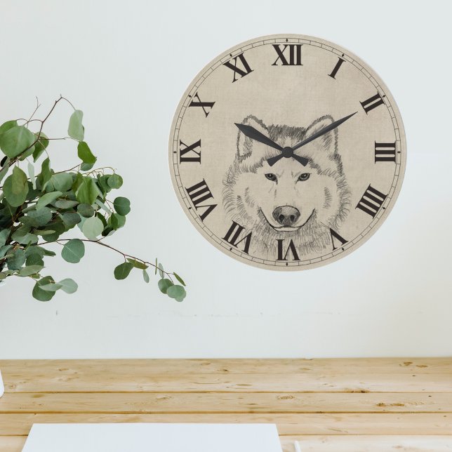Vintag Wolf Große Wanduhr (Vintage Wolf Large Clock)