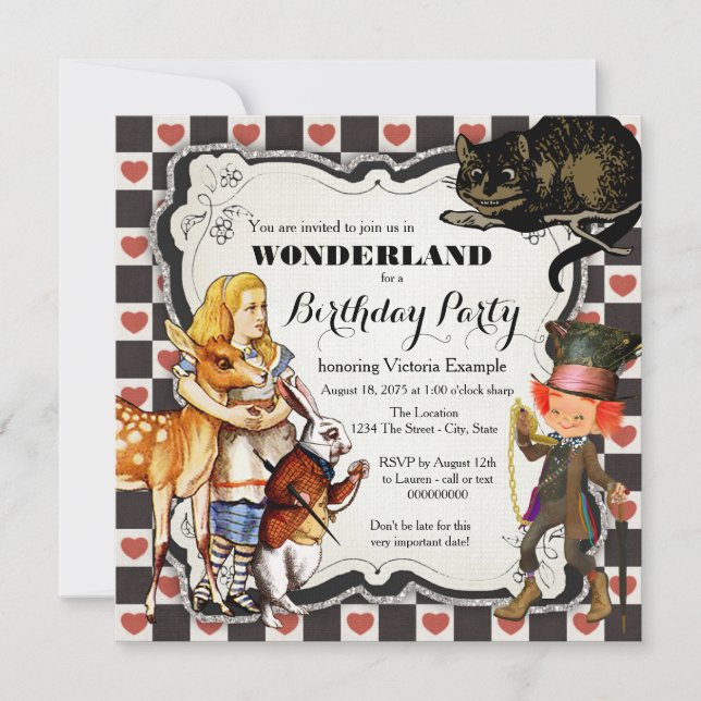 Vintag Wonderland Birthday Party Einladung (Vorderseite)