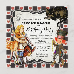 Vintag Wonderland Birthday Party Einladung