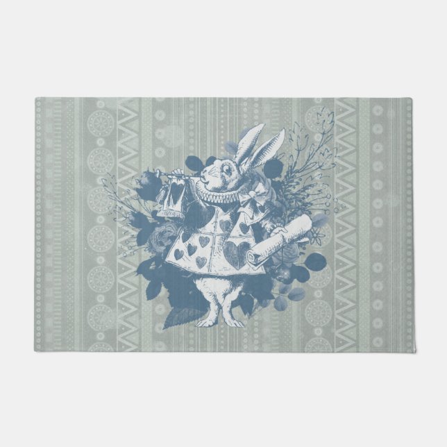Vintag Wonderland White Rabbit Herald Fußmatte (Vorderseite)
