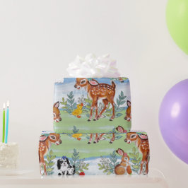 Vintag Woodland Faunny Bunny Duppy Puppy Child Bab Geschenkpapier