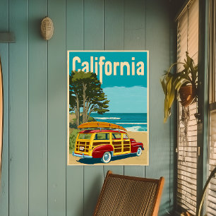 Vintag Woody California Travel Poster