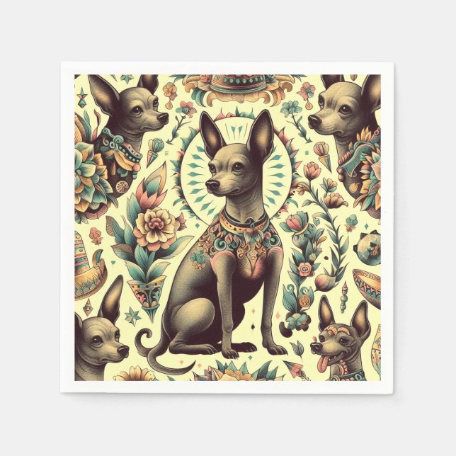 Vintag Xoloitzcuintle Seamless Serviette (Vorderseite)