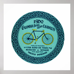 Vintag Yellow Turquoise Columbia Bicycle Ad Poster