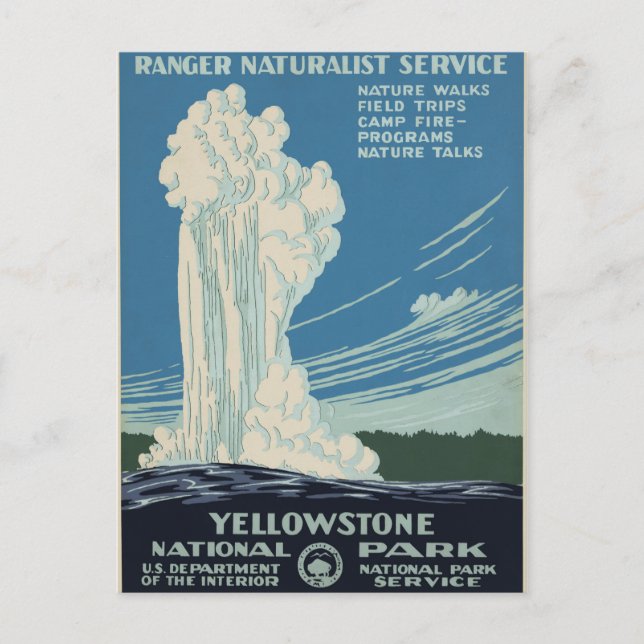Vintag Yellowstone Nationalpark Geyser WPA Postkarte (Vorderseite)