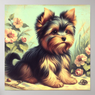 Vintag Yorkshire Terrier Painting Poster