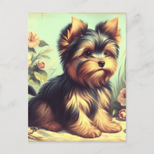 Vintag Yorkshire Terrier Painting Postkarte