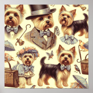 Vintag Yorkshire Terrier Seamless Poster