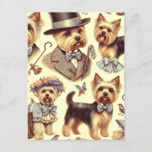 Vintag Yorkshire Terrier Seamless Postkarte