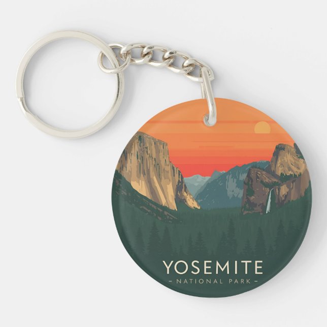 Vintag Yosemite Nationalpark Sunset Schlüsselanhänger (Vorderseite)