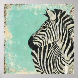Vintag Zebra Blue Art Poster