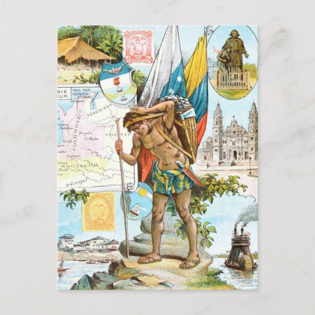 Vintag Zeichnend: Kolumbien und Ecuador Postkarte (Vorderseite)