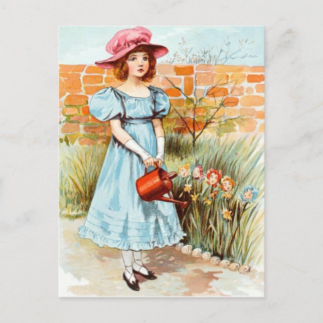 Vintag Zeichnend: Marias Blumengarten Postkarte (Vorderseite)