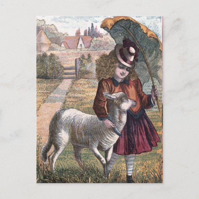 Vintag Zeichnend: Marry's Little Lamb Postkarte (Vorderseite)