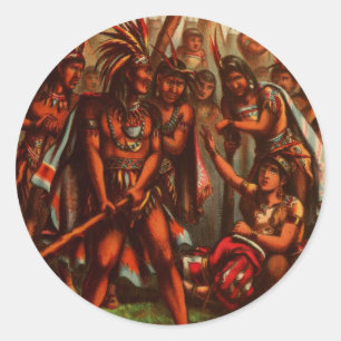 Vintag Zeichnend: Pocahontas, die indische Prinzes Runder Aufkleber