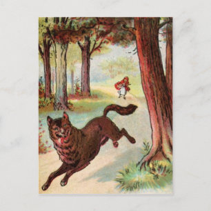 Vintag Zeichnend: Red Riding Hood und Wolf Postkarte