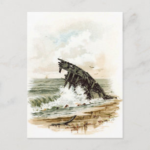 Vintag Zeichnend: Schiffbruch am Strand Postkarte