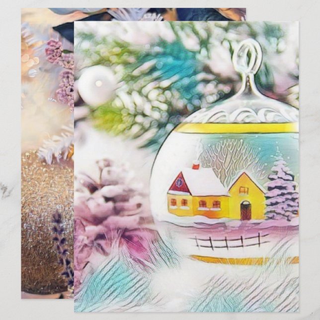 Vintag Zeichnend Weihnachtsbaum Rosa Dekorationen (Vorne/Hinten)