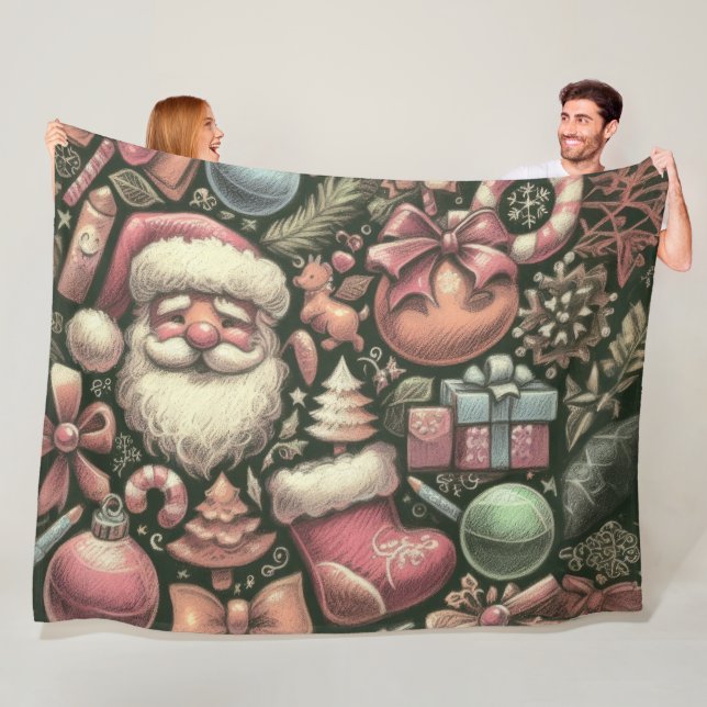 Vintag Zeichnend Weihnachtsmotive Grün Fleecedecke (Beispiel)