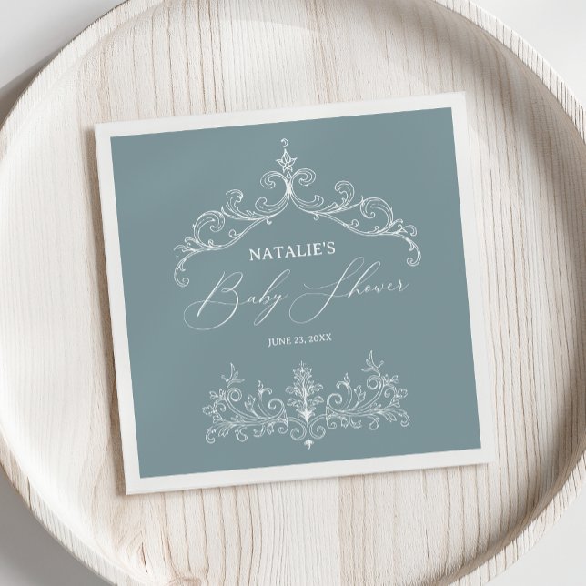 Vintag zeitlose Blumenblauer Babydusche Napkins Serviette (Von Creator hochgeladen)