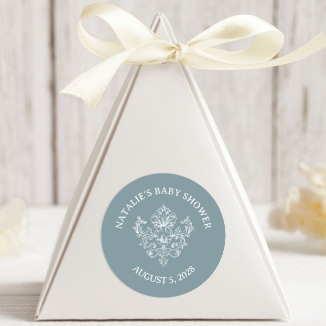 Vintag zeitlose Blumenblauer Babydusche Runder Aufkleber (Von Creator hochgeladen)